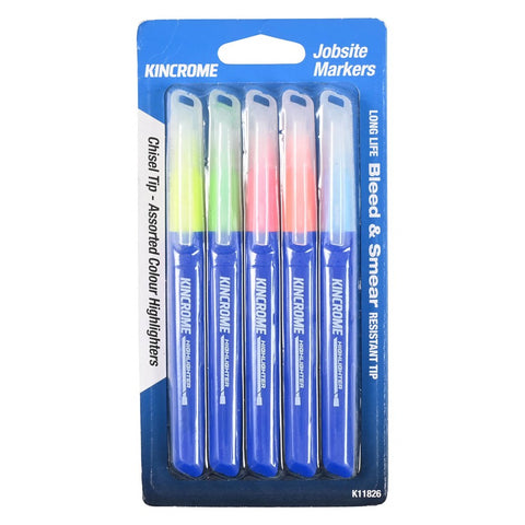 Kincrome Highlighter Chisel Tip Assorted Colours (5 Pack)